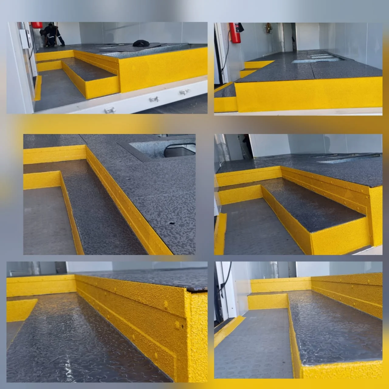 Construction site with structural steel beams being coated for corrosion protection